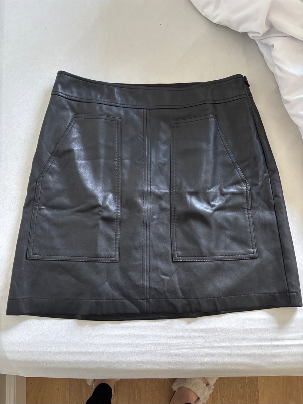 LOFT Black Faux Leather A-Line Mini Skirt